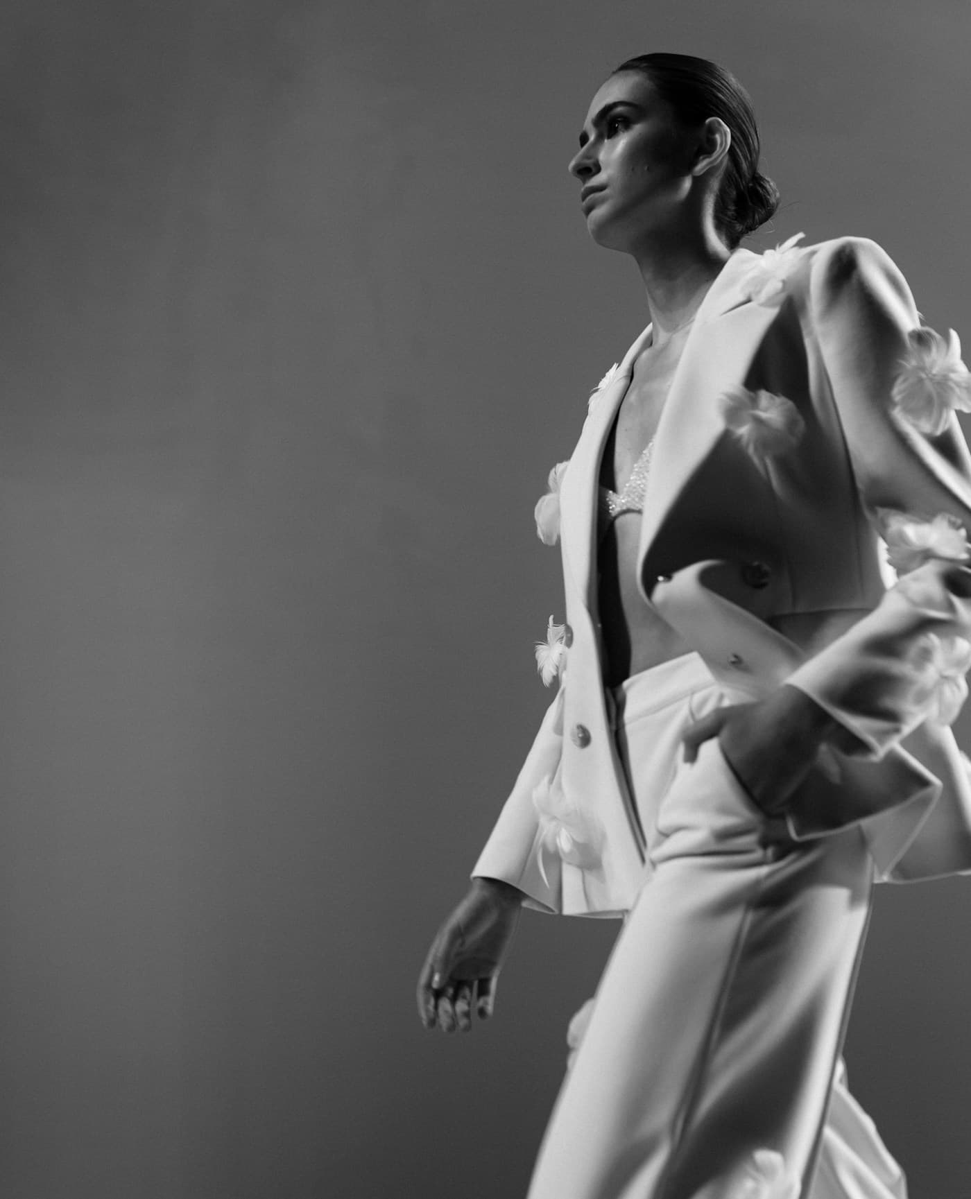 Monochrome fashion figure in a sculptural look